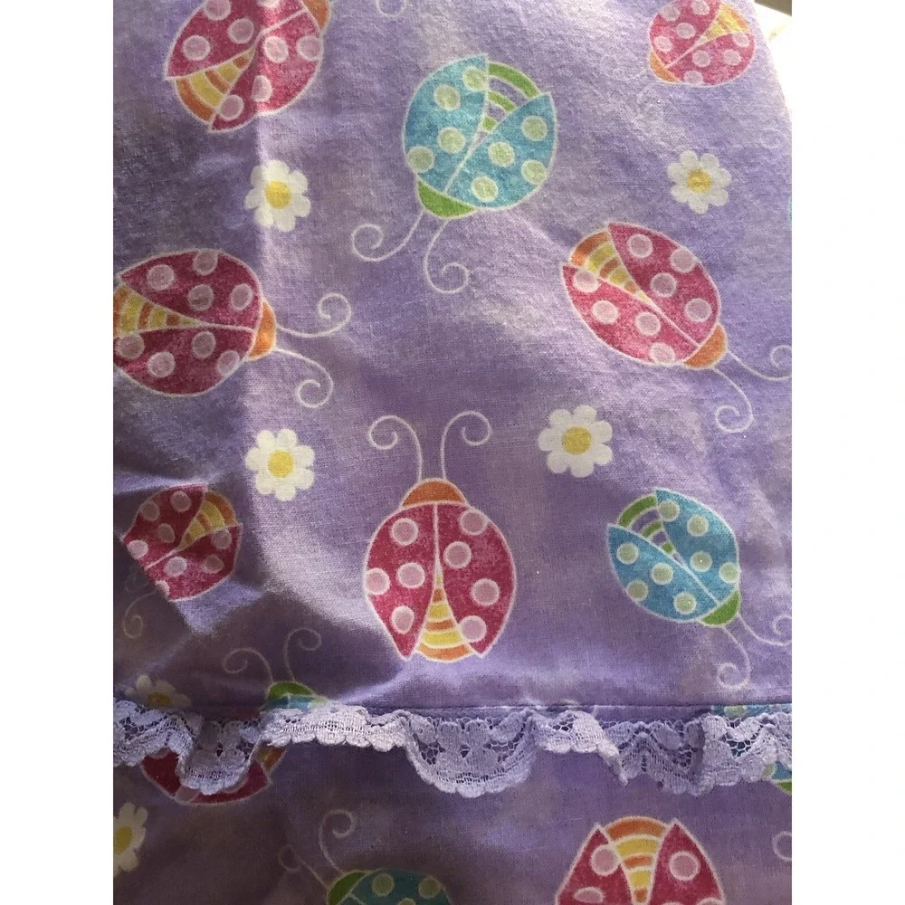 Hand Crafted‎ Pillow Case Purple Lady Bugs Flower Girls Bedroom Twin Pillow Sham